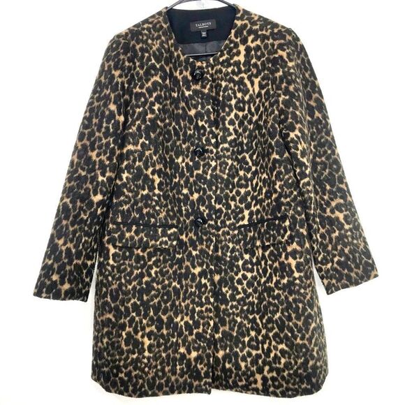 Talbots Black Tan Animal Leopard Print Button Up Wool Blend Coat - Picture 2 of 16